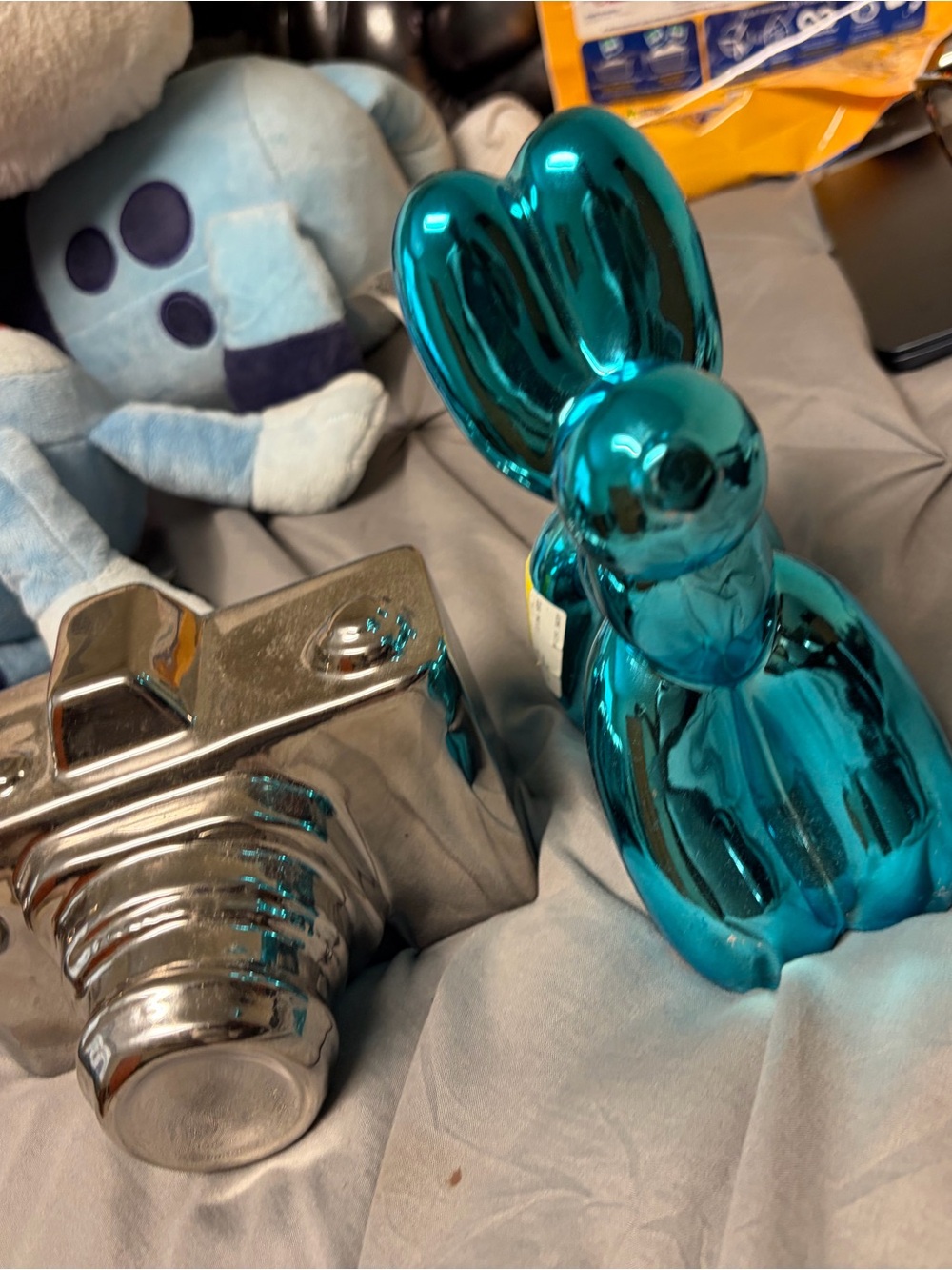 Teal Metallic Ceramic Bunny Figurine